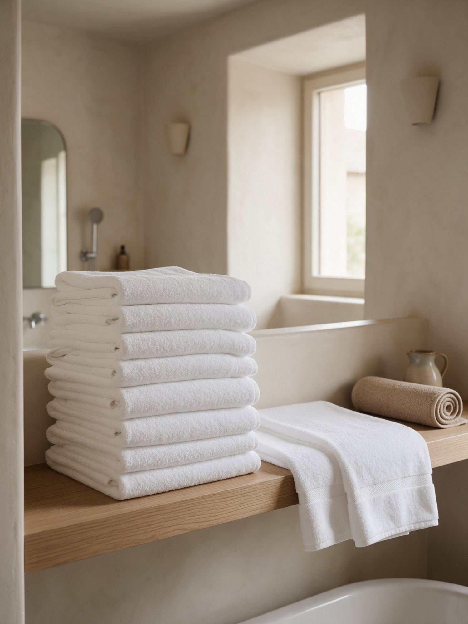 Textil de baño doblado en una habitación de hotel.